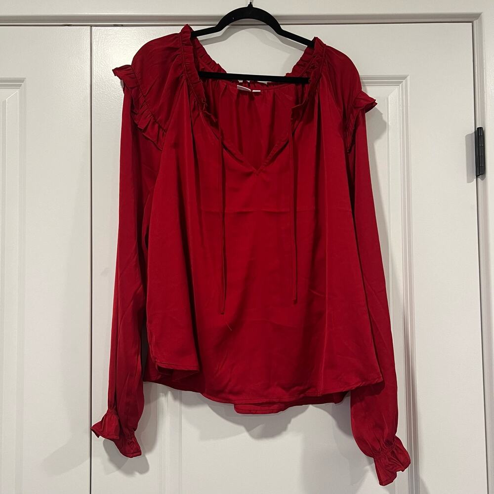 Gap Women's Red Long‎ Sleeve Blouse with Ruffles Plus Size XXL